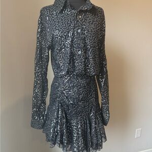Latin Dance Black Sequin Skirt and top